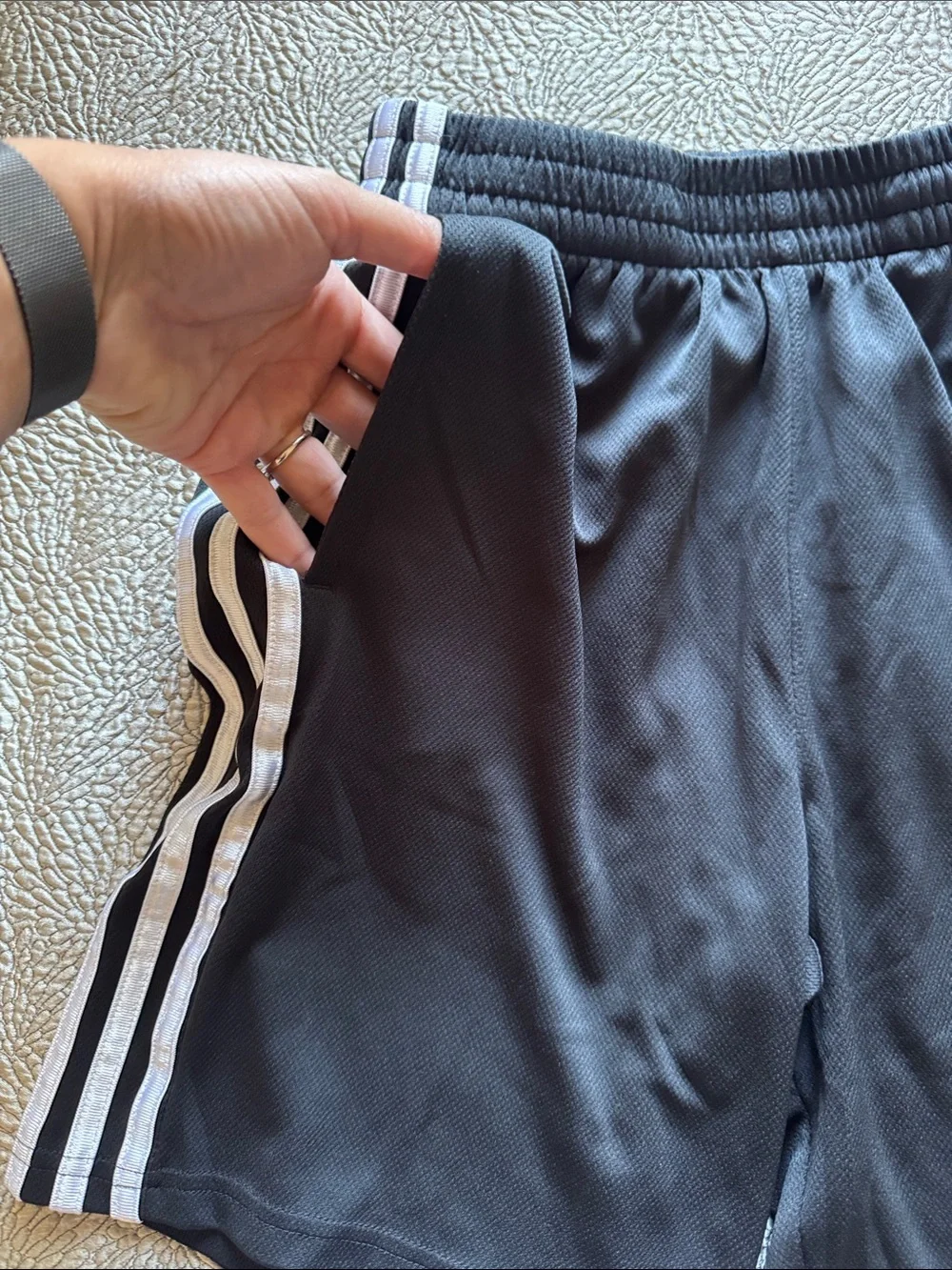 adidas Black Athletic Shorts with White Side Stripes